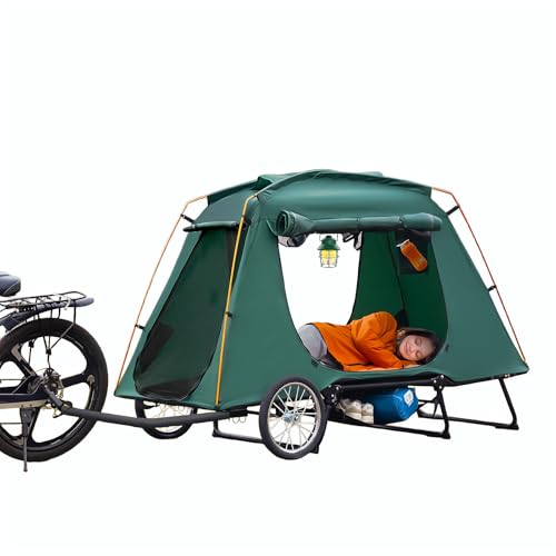Jagahaha Electric Bike Camper Trailer Tent - Folding Waterproof Bicycle Camper with 16” Off-Road Wheels, PU2000mm, Quick 2 Min Setup, Elevated Sleep with Mosquito Net – Ideal for E-Bike Camping
