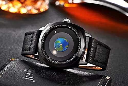 Image of MINILUJIA 50M Waterproof Men World Map Watches Creative Starry Universe Earth Globe Moon Sun Rotating Eye-catching Personalized Cool Unique Mens Watches