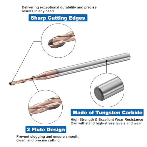 Image of HARFINGTON Ball Nose End Mill 2 Flute 1 /16 inch Diameter 1 /8 inch Shank Tungsten Carbide TiAlN Coated Spiral CNC Router Bits 3 /8 inch Cutting Length Single End Ball for Carving Engraving Grinding