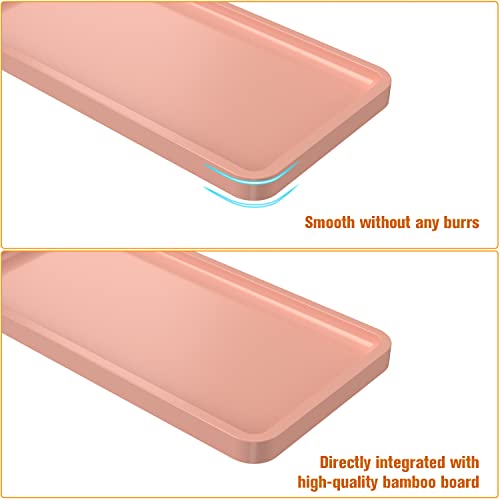 Image of Bathroom Vanity Tray for Countertop - Bamboo Organizer Tray for Dresser Tops, Toilet, Perfume Small Decorative Tray Wood Tray for Home Decoration 11.81 inch L x 6.1 inch W x 0.79 inch H (Pink)