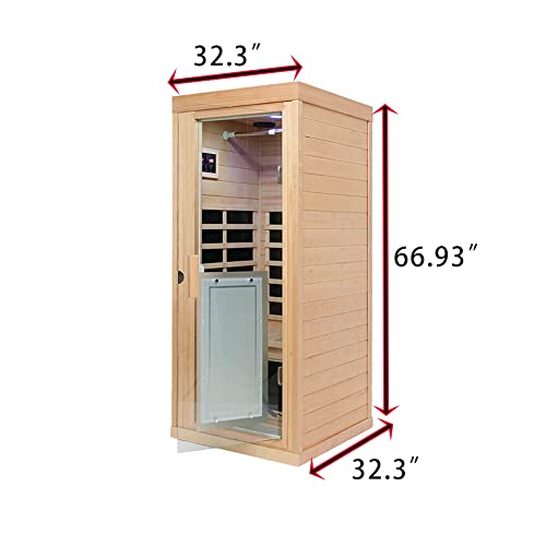 Far Infrared Wooden Sauna Room, 1-Person Size, with 1350W, 8 Low EMF Heaters, 10 Minutes Pre-Warm up, Time and Temp Pre-Set, 2 Bluetooth Speakers, 1 LED Reading Lamp and Clothing Hanging Rod - Image 3