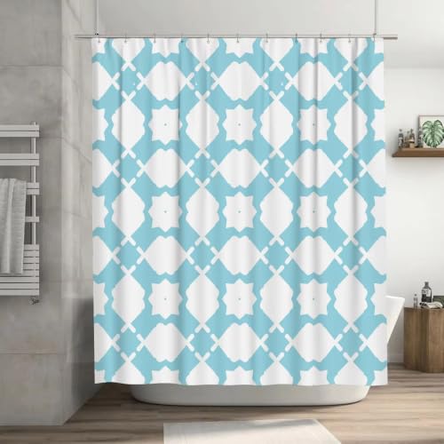 Rideau de douche 180x200 géométrique bleu drapé pour baignoire moderne - 3