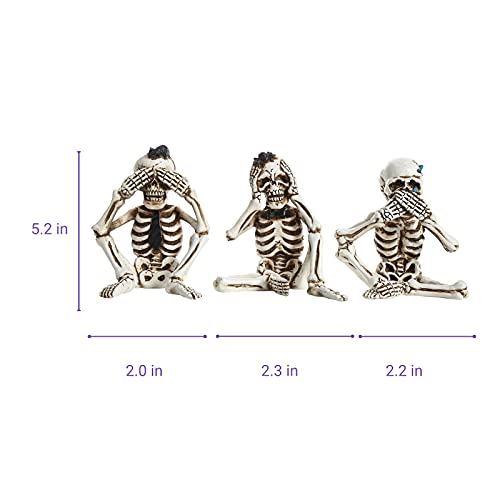 Image of Skeletons Statue Set of 3pcs Hear See Speak No Evil Realistic Skull Figurines Macabre Halloween Gothic Home Decor, Office Desk Decorations, Halloween Decorations, 5.2''