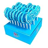 Piruletas Dulcipop Rainbow, Corazón y Redondas 50g – Sabor Fresa y Cereza, Colores Vivos, Bandeja Expositora 24 Unidades, Ideal para Eventos y Fiestas (REDONDA AZUL BLANCO FRESA)