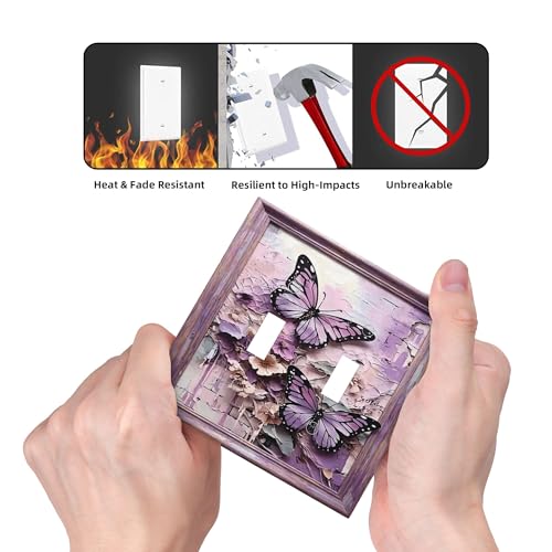 Decorative Art Light Switch Covers Outlet Covers 2 Gang Double Toggle Wall Plate Decorative Switchcover Electrical Switchplate for Home Decor Purple Butterfly by Vorchtax - Used condition - Image 6
