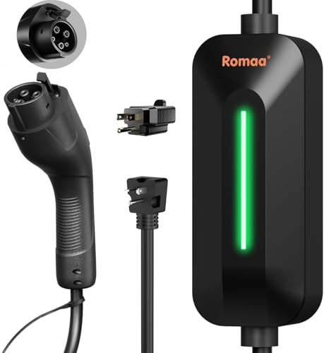 Romaa Portable EV Charger Level 1 and 2, 16A 3.8 kW J1772 Electric Car Charger, 110V–240V, NEMA 6-20 Plug, 25ft Charging Cable, Electric Vehicle Charger for EVs and PHEVs, ETL & FCC Certified