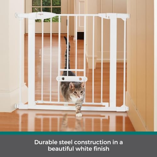 MYPET North States Wide Walk Thru EasyPass Pet Gate with Patented Adjustable pet Door: 29.75-37.5\" Wide Dog Gate. Pressure Mount, No Tools Needed. Dog Gates for The House, 30\" Tall, White - Thumbnail 6