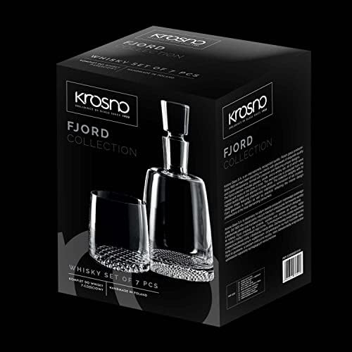 KROSNO Whisky Glass Decanter Set | 1 x 950 ml Crystal Carafe & 6 x 300 ml Glasses | Brandy Glass Alcohol Gift Set | Perfect for Home, Restaurants and Kitchen Set | Gift Box for a Connoisseur
