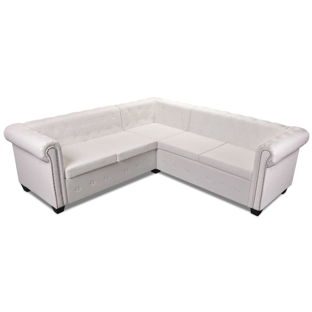 Divano angolare Chesterfield a 5 posti, in ecopelle, comodo, per soggiorno, design lussuoso, struttura robusta