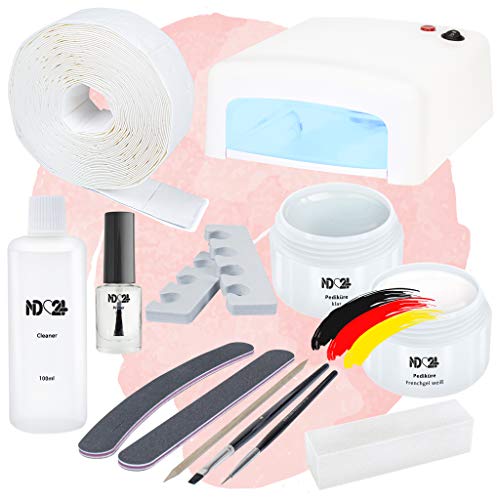 ND24 NailDesign – Gelnägel Starter Set Pediküre für Fußnägel mit UV Allroundgel, Frenchgel, Spot Swirl, Zehenspreizer…