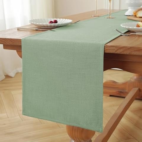 Green Table Runners 90 Inches Long, Linen Textured Rustic Farmhouse Table Runner, Boho Coffee Table Runner for Home Decor, 13x90 Inches, Sage Green Cover