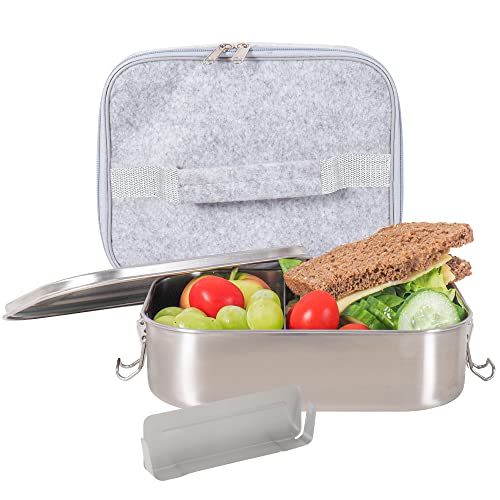 Gadgy Cestino per il Pranzo in Acciaio Inox | Grande Lunch Box | Adatto per la Preparazione di Alimenti | Include Sacchetto Isolato e Separatore di Cibo