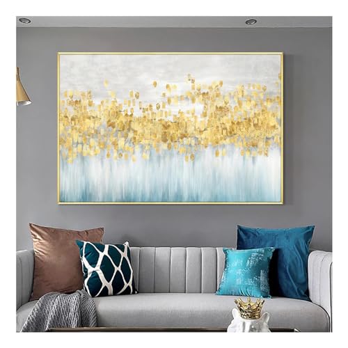 Toile arbres abstraits feuilles jaunes pour illuminer votre salon contemporain 65x85 cm