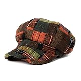 Comhats Winter Newsboy Cabbie Cap for Women Baker Boy Beret Hat Brim Ladies Spring Wool Visor Orange Plaid Large