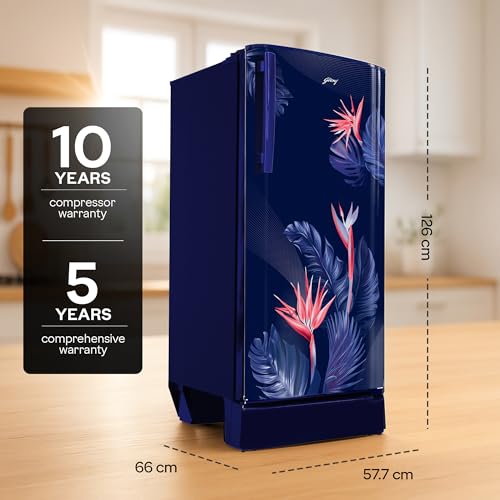 Godrej 183 L 3 Star 5 Years Comprehensive New Launch | Toughened Glass Shelves | 24 Day Farm Freshness | Jumbo Vegetable Tray | Single Door Refrigerator (RD R190CN THF FR BL, Floral Blue) 7 419rq5hGi9L