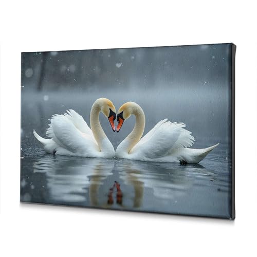 Toile décorative pour salle de bain deux cygnes tableau artistique unique