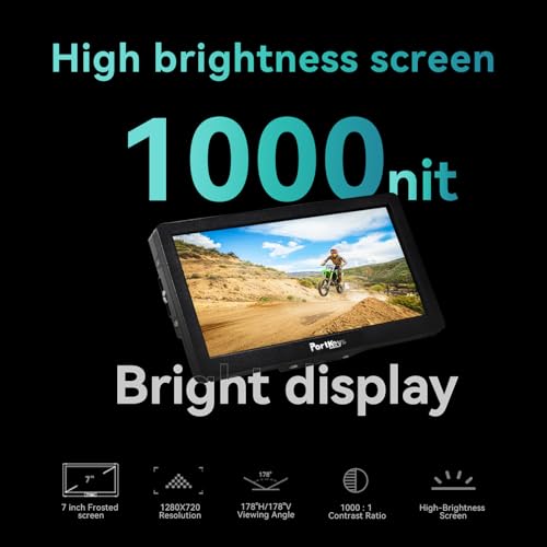 Image of Portkeys HD7H 1000nit DSLR Camera Field Monitor 7 Inch 1280x720 IPS Camera Monitor Support 4K30p HDMI Input with Top Shortcut Keys and Sunshade
