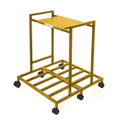 Image of WINSTAR 2-Tier UPS Rack for Home and Office | Metal Inverter Trolley with Wheels | Battery Stand for Inverter with Shelf | 2 Shelf (Double Battery Stand, Gold Color)