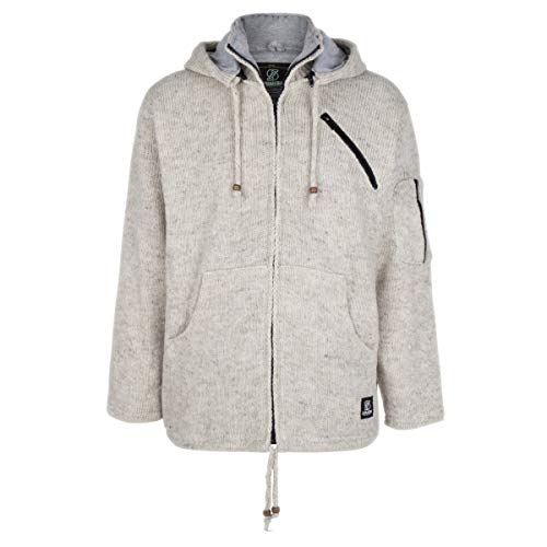 Chaqueta de lana con capucha de alta calidad, M Cruiser Ziphood para hombre/unisex, chaqueta con capucha con forro de algodón, tejida a mano en Nepal beige M