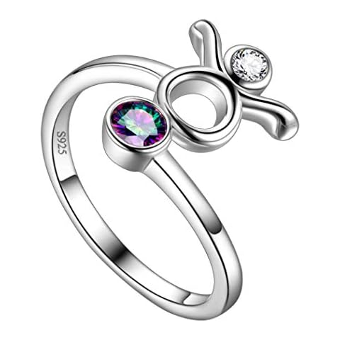 Taurus Zodiac Sign Adjustable Ring Mystic Rainbow Stacking Ring for Women White Gold Over 925 Sterling Silver Constellation Birth Month Ring Jewelry for Birthday Mothers Day Gift for Mom FR036J Cover
