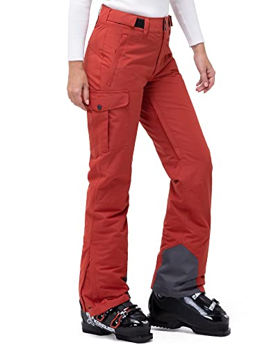 33,000ft Damen Skihose Outdoorhose Wasserdicht Winddichte Softshellhose Warme Gefütterte Thermohose Wanderhose Winter Ski Pants Women Karminrot XL