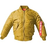 [D.IIZOO] 子供用 MA-1フライトジャケット 中綿入り キッズ ミリタリージャケット ナイロンジャンパー カジュアルブルゾン 防寒 暖かい 撥水 アウター おしゃれ F1123B (JP, 身長, 135, イエロー)