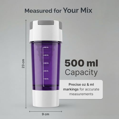 Image of CULT Gym Shaker Pro 500ml - Cyclone Blender Shaker Bottle for Protein Shake | 100% Leakproof Workout Water Sipper for Men & Women | Durable Fitness Supplement Bottle (Purple)