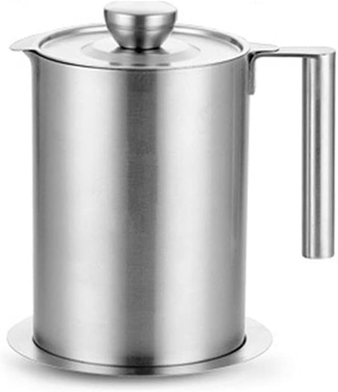 Grease Strainer and Container Stainless Steel Oil Storage Can with Dustproof Cover for And Filtration(1.6L)