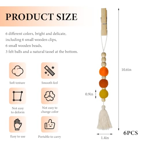 Image of 6 PCS Felt Ball Car Diffuser, Hanging Tassel Diffuser Car Air Freshener Bead Aromatherapy Diffuser, Car Vent Clip Essential Oil Diffuser, Car Interior Decorative Charm (Bright)