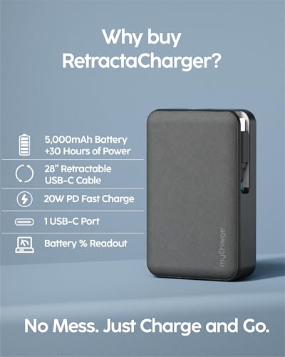 myCharge RetractaCharger 5000mAh Power Bank con cable USB-C retráctil miniatura 6