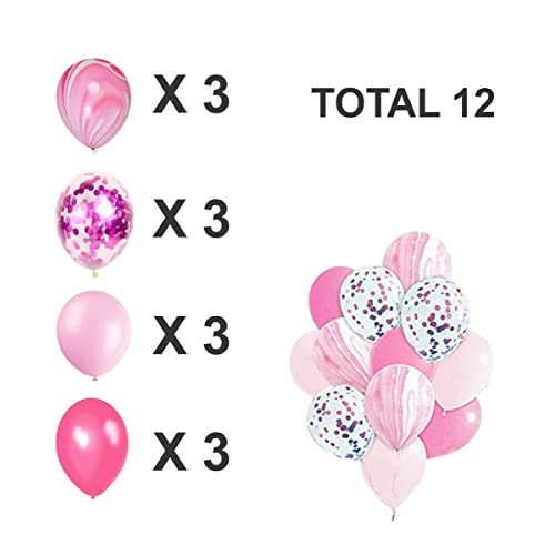 Image of Crackles Pink Marble Balloon Set with Confetti Balloons for Birthday, Anniversary, Weddings, Engagement, House Warming Decoration | Party Balloons (Marble Balloons-Pink Pack of 12)