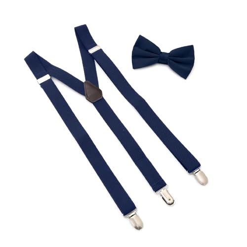Man of Men Bowtie and Suspender Set for Men Mens Navy Blue Suspenders Bow Ties and Suspenders Boys Women Tirantes Para Hombre One Size Fits Most