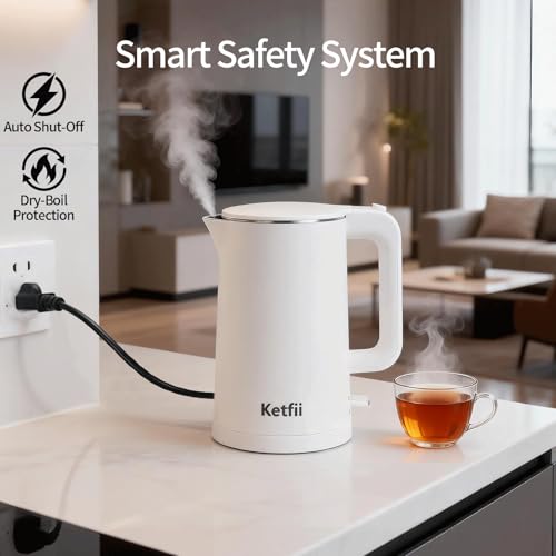 Kettle eléctrico 1.7L acero inoxidable 1000W blanco miniatura 5