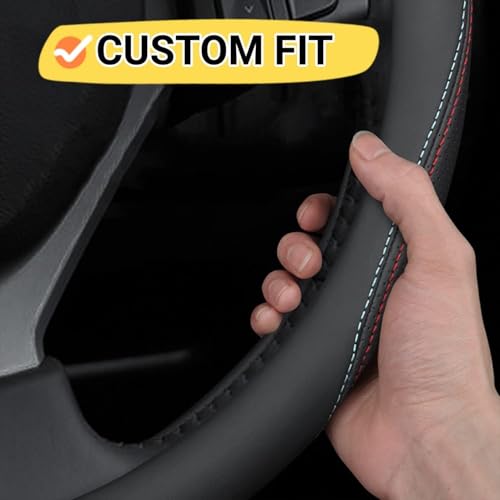 Image of 15 Inch Car Leather Steering Wheel Cover, Automotive Accessories Elastic Breathable Anti-Slip Soft Wheel Protector Fits Men and Women, Suitable for SUVs, Trucks, Vehicles and RVs