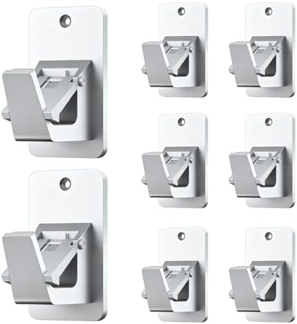 Universal Curtain Rod Holders, No Drill Curtain Rod Brackets, Self Adhesive Curtain Rod Brackets Up to 30 LB, Nail Free Curtain Rod Hooks for Bathroom, Bedroom, Livingroom, Kitchen (8PC, Silver)