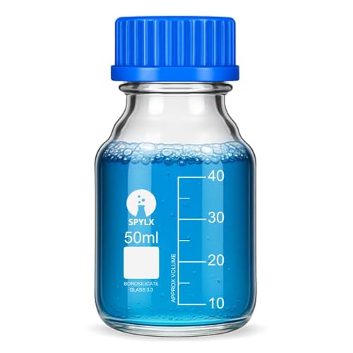 Image of Borosilicate Glass Reagent Bottle 50ml - 1 Pc | Lab Chemical Storage Bottle with Screw Cap | Heat Resistant, Leak-Proof, Reusable Glassware for Laboratory, School, Medical Use