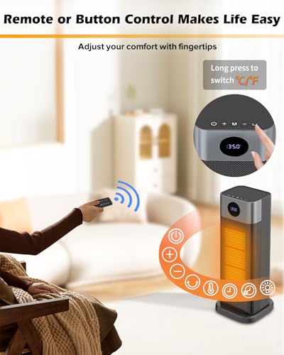 Sendowtek Chauffage d'appoint Electrique 2000W, Radiateur Soufflant céramique avec 70°Oscillation, 4 Modes, Thermostat, Minuterie 12H, Télécommande, Chauffage Soufflan pour Chambre Maison Intérieur – Image 6