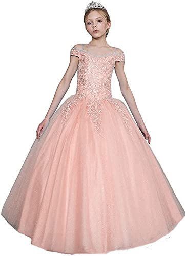 Girl's Off Shoulder Pageant Ball Gowns Kids Spaghetti Strap Princess Birthday Party Formal Gowns Tulle