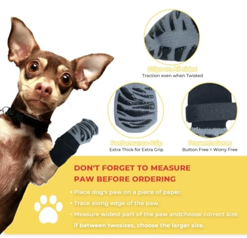 Image of KUTKUT 4Pcs Non-Slip Dog Socks for Hardwood Floors with Grippers to Prevent Paw Licking, Non-Slip Dog Socks to Protect Paws, Adjustable Pet Paw Protectors (Size: S: L*W : 14 * 5cm)