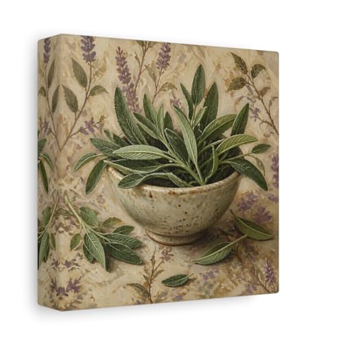Tableau feuille de sauge verte 15x15 cm pour décoration murale de cuisine