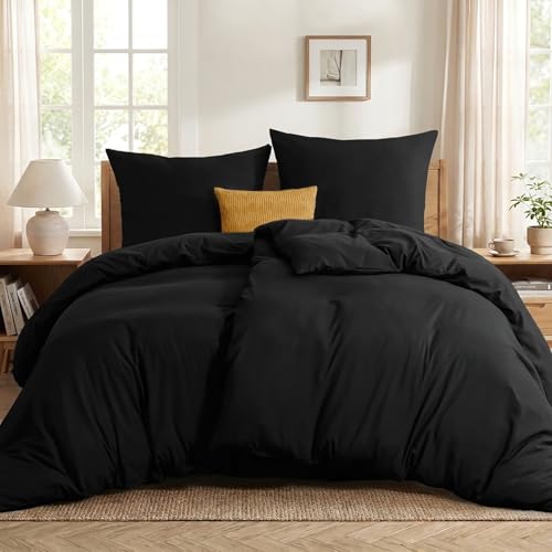 RUIKASI Bettwäsche 135x200 4teilig Schwarz - Polyester Mikrofaser Bettwäsche-Sets Oeko-TEX… – Ansicht 1