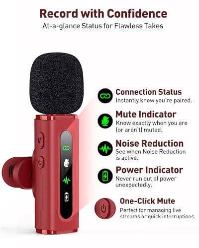 Image of USB C Lavalier Microphone Wireless Mini Mic for Type-C Android Phone /Tablet /PC Video Recording Clip-on Mics with Rotatable Clip&Denoise Recording, Ideal for Vlog Tiktok Youtube Content Creator, Red