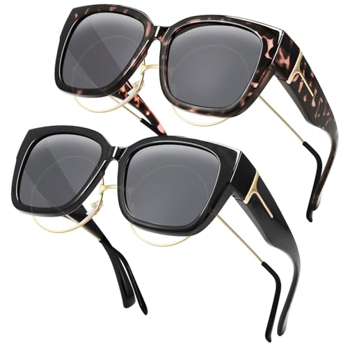 Zuimei 2 Pack Over Glasses Sunglasses for Women, Polarised Oversized Frame Sun Glasses Trendy Wear Over Sunglasses with UV400 Protection for Driving & Outdoor(Modern)