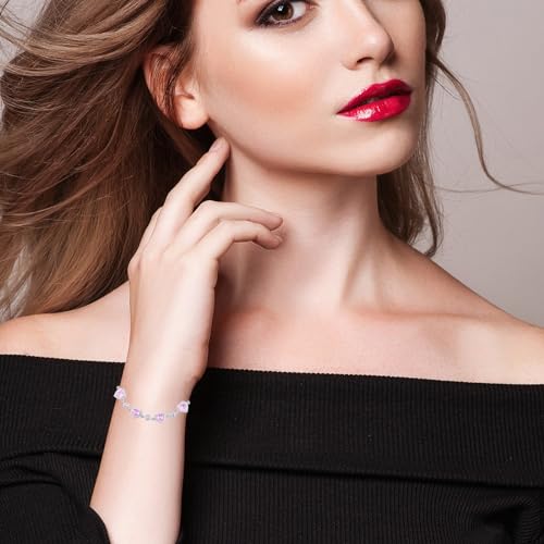 1pcs Love Heart Cherry Flower Pink Cubic Zirconia Bracelet Heart-shaped Bridal Wedding Bracelet Links Jewelry Gift for Brides Bridesmaids Women Party Prom4