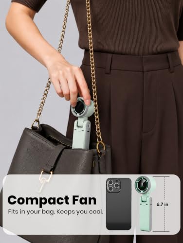 Image of EcoNour Portable Handheld Fan - 5 Gear High Speed 13550 RPM Rechargeable Mini Personal Hand Fans that Blow Cold Air, Battery Powered Travel Fan Essentials, Holiday Gifts for Women, Men - Green