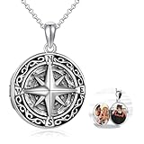 SHEAISRS Compass Locket Necklace for Men Photo Locket Necklace for Women Compass Jewelry for Men 20+2 inch