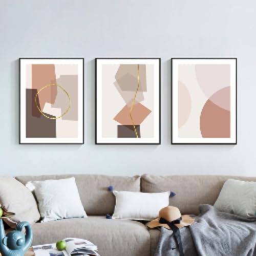 Affiche pour chambre et café décor triptyque géométrique rose abstrait salon moderne