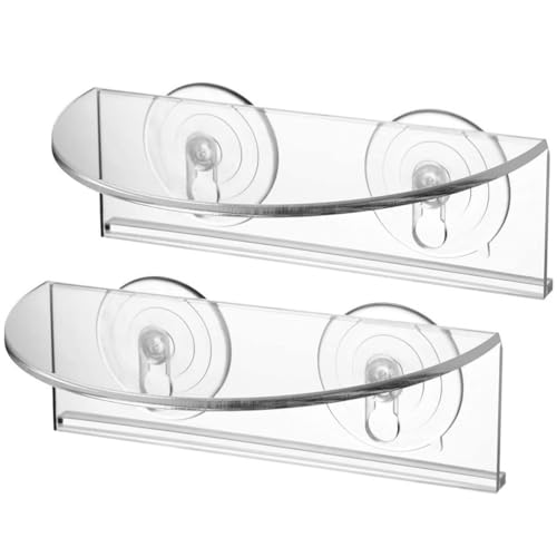 YARNOW 2pcs Transparent Acrylic Suction Cup Window Shelves with Load-Bearing Brackets for Indoor Plants, Bathroom, Kitchen, and Storage, 20 x 14 x 7 cm