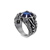 Material:Titan Aimrio Titanring Männer Drachenklaue mit Stein Herrenring Blau Biker Männer Retro Fingerring Größe 54 (17.2)