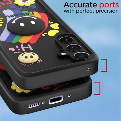 Image of Pikkme Back Cover for Samsung Galaxy A54 5G | Soft Silicone| Cute Rainbow Smile & 3D Cartoon Flower Design | Shockproof Raised Camera Protection Bumper Case (Black)